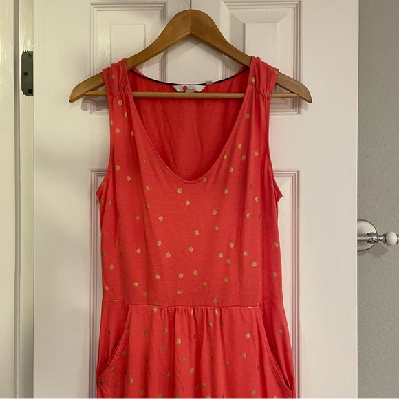 Boden Melinda Jersey Dress in Coral Sunset Foil Spot 6 Long - Picture 5 of 9